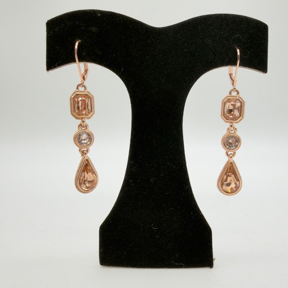 Givenchy Jewelry - Givenchy Rose Gold Tone Champagne Crystal Triple Drop Lever Back Earrings